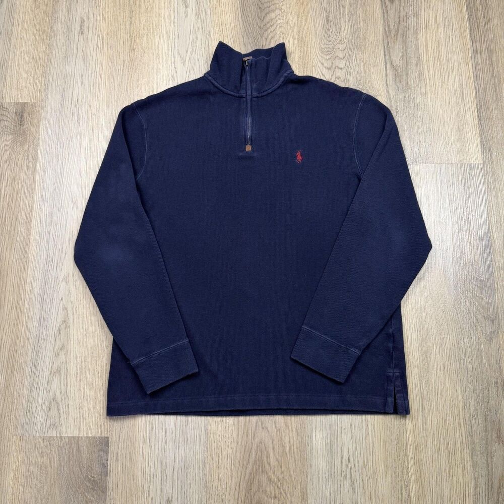 Polo By Ralph Lauren Sweater Mens Large Blue 1/4 Zip Mock Neck Knit Pullover
